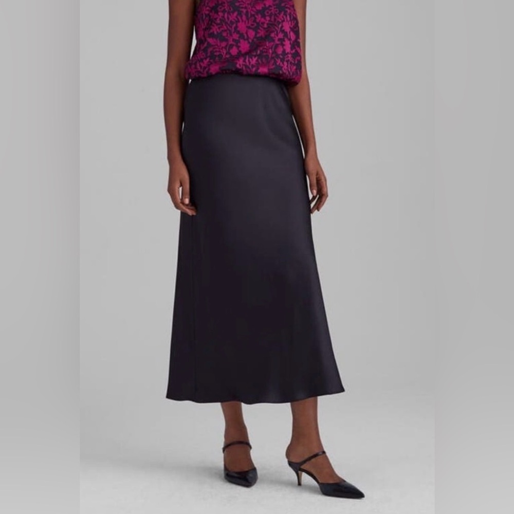 Club Monaco Black Satin Bias Midi Skirt Size 12